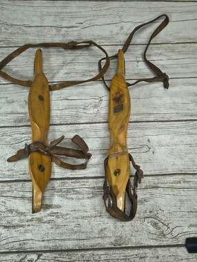 Antique Wooden Dutch Ice Skates De Friesche Fabrikaat Rustic Cabin Decor